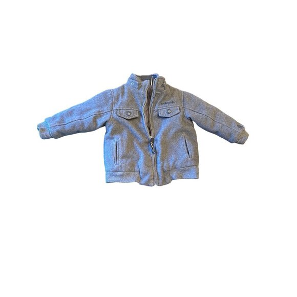 Petite Pelle Kids Jacket 24M Gray Quilted Lining Embroidered Logo Full Zip - Picture 1 of 7